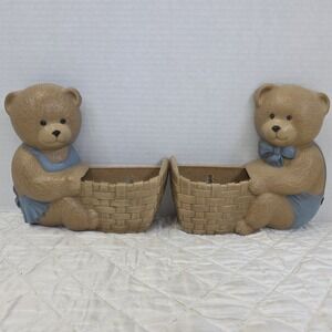 Vintage 80's Burwood Products Boy & Girl Bears Wall Decor Cottagecore Set-2